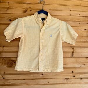 Ralph Lauren Short Sleeve Button Down Gingham Yellow Checker Boys 6 Preppy Polo